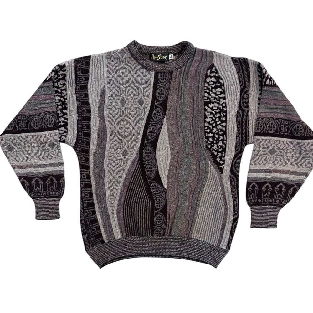 Vintage Alan Stewart Sweater Multicolor Hip Hop 3D Knit Outdoor Dad‎ Men's L